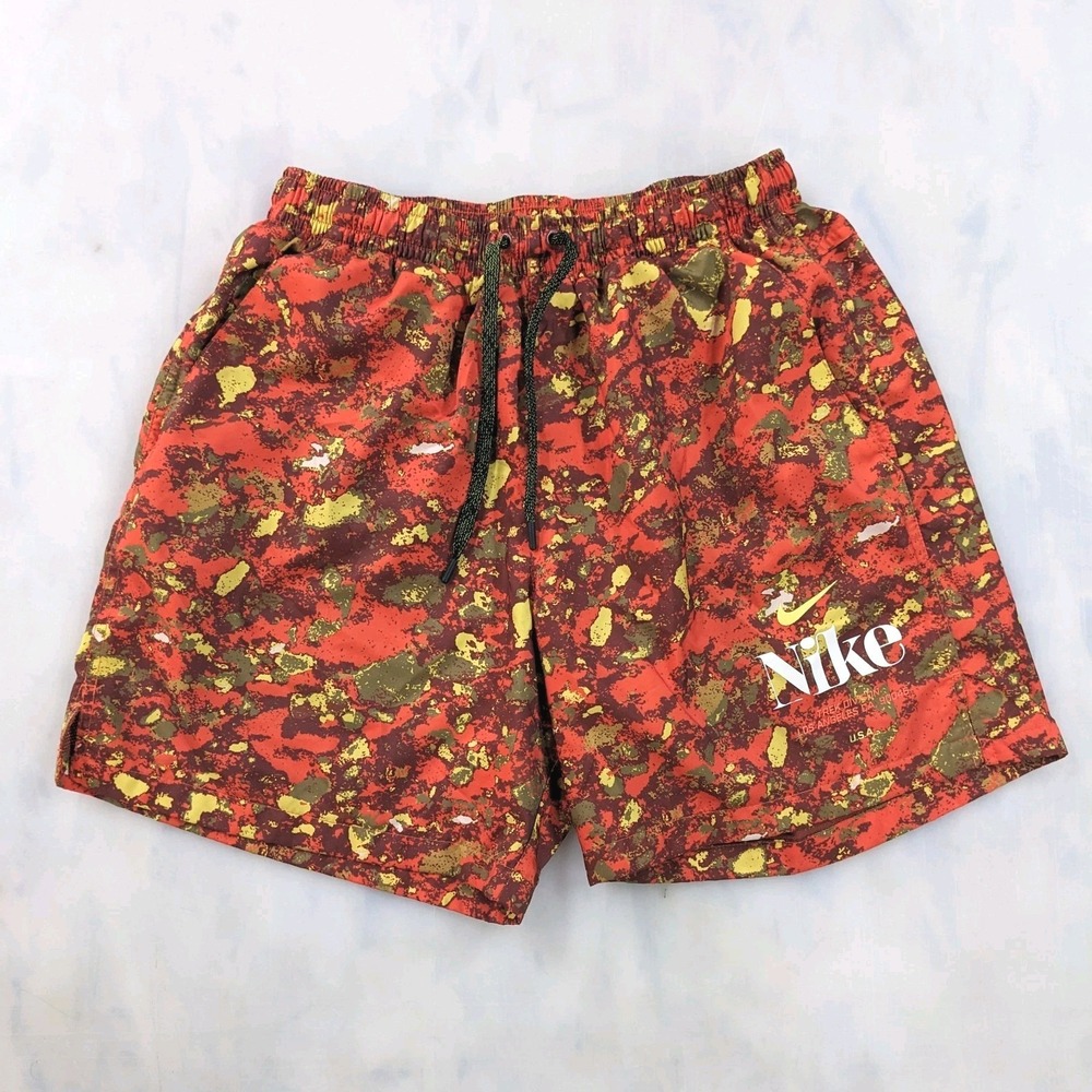 Nike Sportswear Mens Trek Division Woven Flow Shorts M Orange Splatter Print